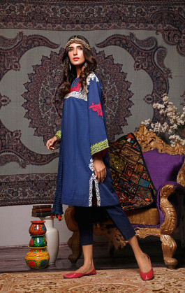 Dark Blue 2 PCs Dobby Embroidered